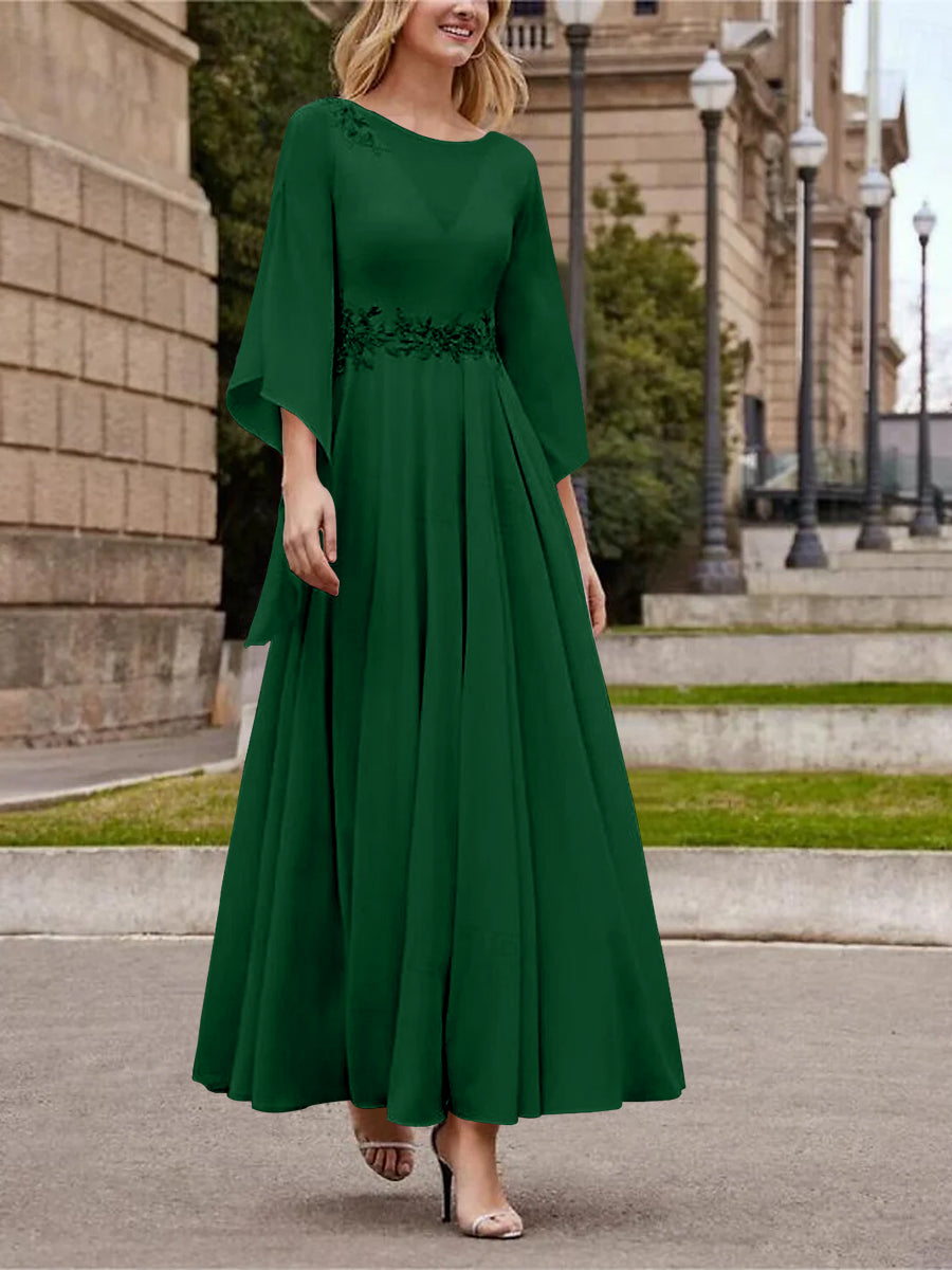 Princess A-Line Jewel Neck 3/4 Sleeve Sequined Ankle-Length Mother of the Bride Gown