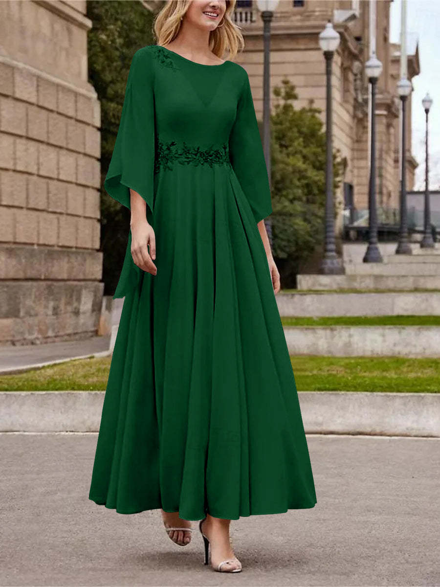 Princess A-Line Jewel Neck 3/4 Sleeve Sequined Ankle-Length Mother of the Bride Gown