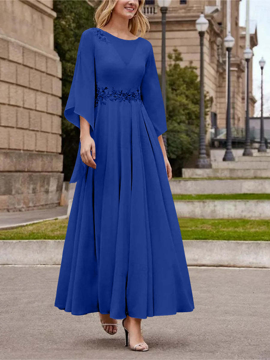 Princess A-Line Jewel Neck 3/4 Sleeve Sequined Ankle-Length Mother of the Bride Gown