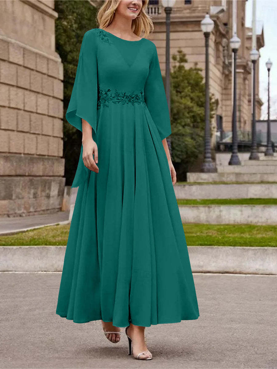Princess A-Line Jewel Neck 3/4 Sleeve Sequined Ankle-Length Mother of the Bride Gown