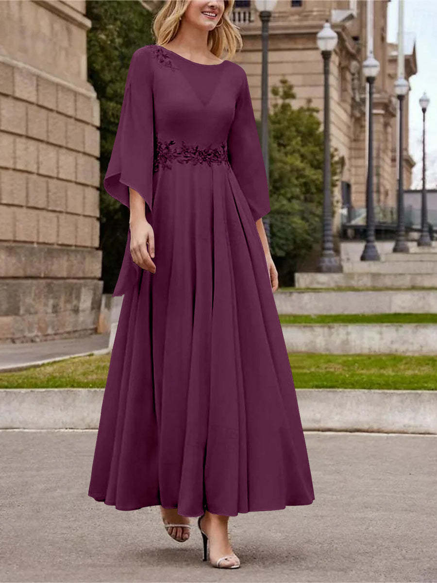 Princess A-Line Jewel Neck 3/4 Sleeve Sequined Ankle-Length Mother of the Bride Gown