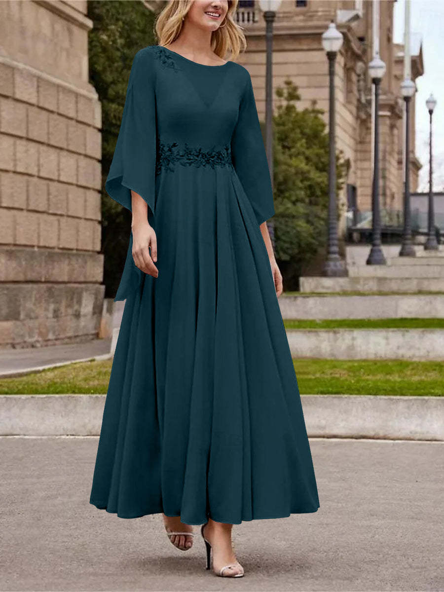 Princess A-Line Jewel Neck 3/4 Sleeve Sequined Ankle-Length Mother of the Bride Gown
