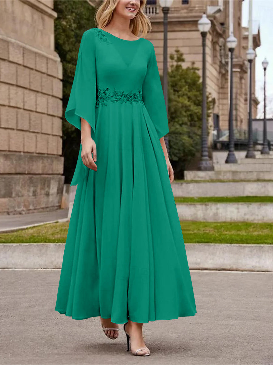Princess A-Line Jewel Neck 3/4 Sleeve Sequined Ankle-Length Mother of the Bride Gown