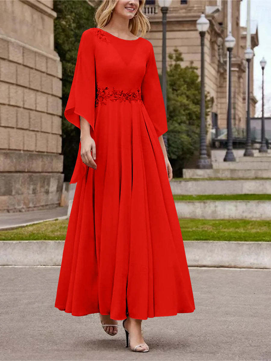 Princess A-Line Jewel Neck 3/4 Sleeve Sequined Ankle-Length Mother of the Bride Gown