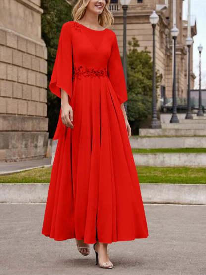 Princess A-Line Jewel Neck 3/4 Sleeve Sequined Ankle-Length Mother of the Bride Gown