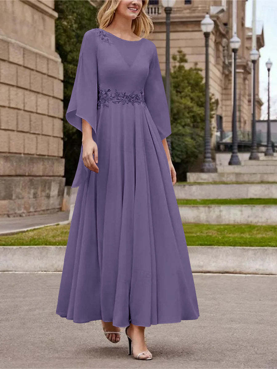 Princess A-Line Jewel Neck 3/4 Sleeve Sequined Ankle-Length Mother of the Bride Gown