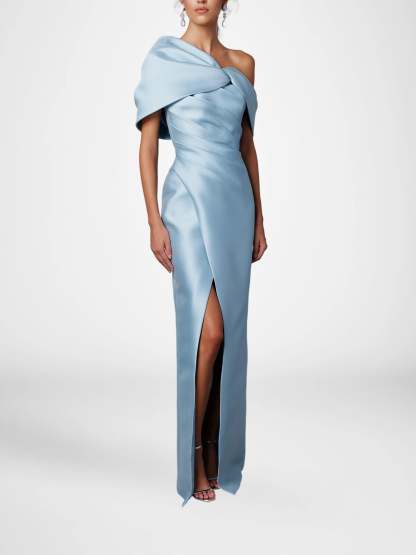 One-Shoulder Ruffled Floor-Length Gown for the Mother of the Bride