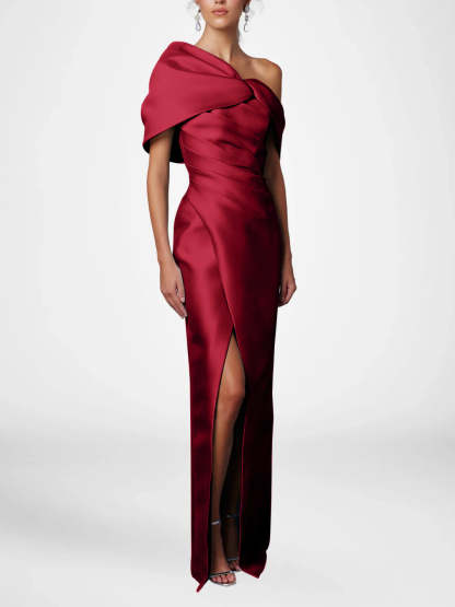 One-Shoulder Ruffled Floor-Length Gown for the Mother of the Bride