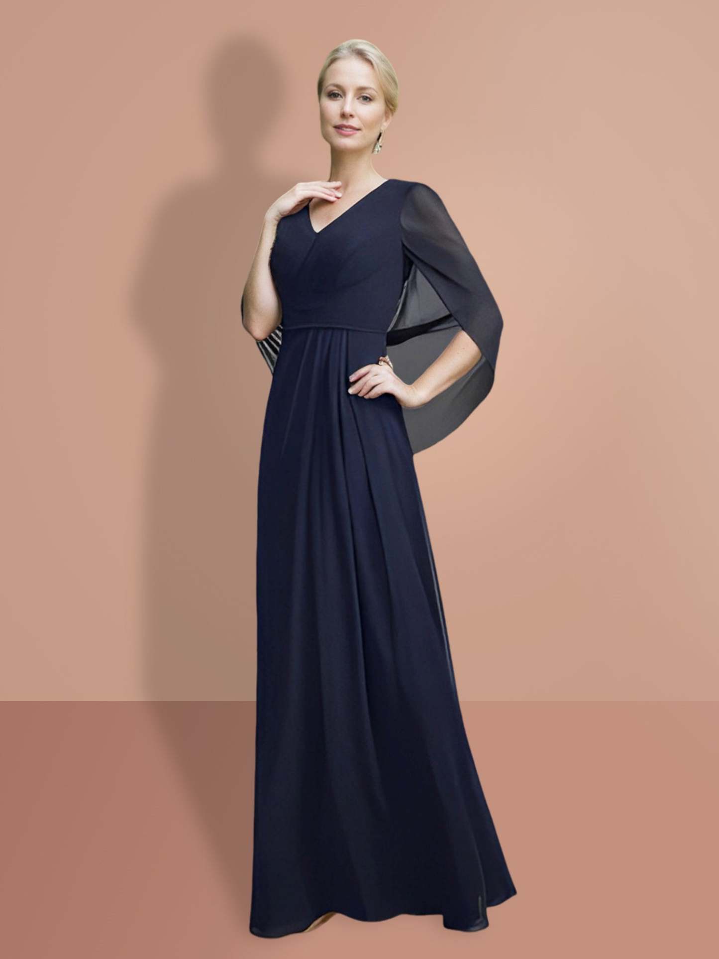 V-Neck A-Line Princess Mother of the Bride Dress with Half Sleeves
