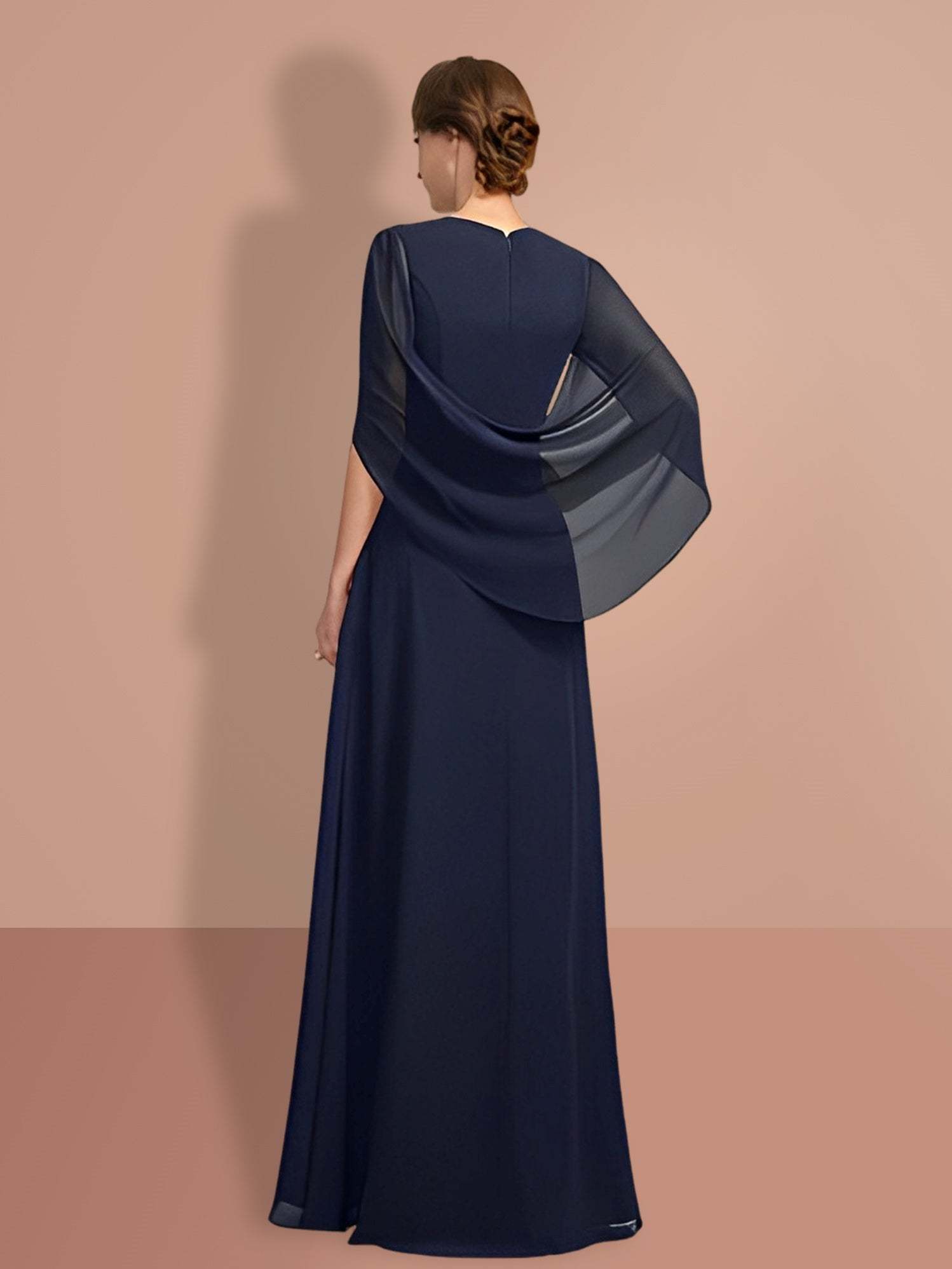 V-Neck A-Line Princess Mother of the Bride Dress with Half Sleeves