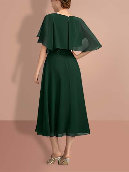 Short-Sleeve A-Line Princess Gown with Jewel Neckline for the Mother of the Bride