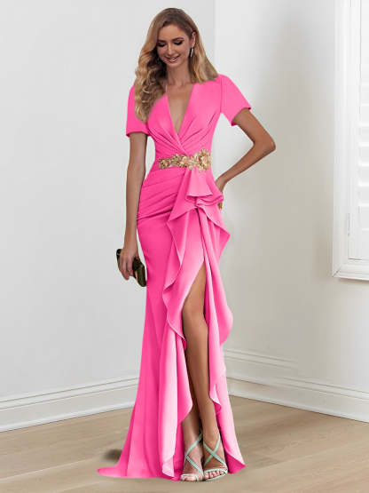 V-Neck Floor-Length Mermaid/Trumpet Mother of the Bride Dresses with Ruffles