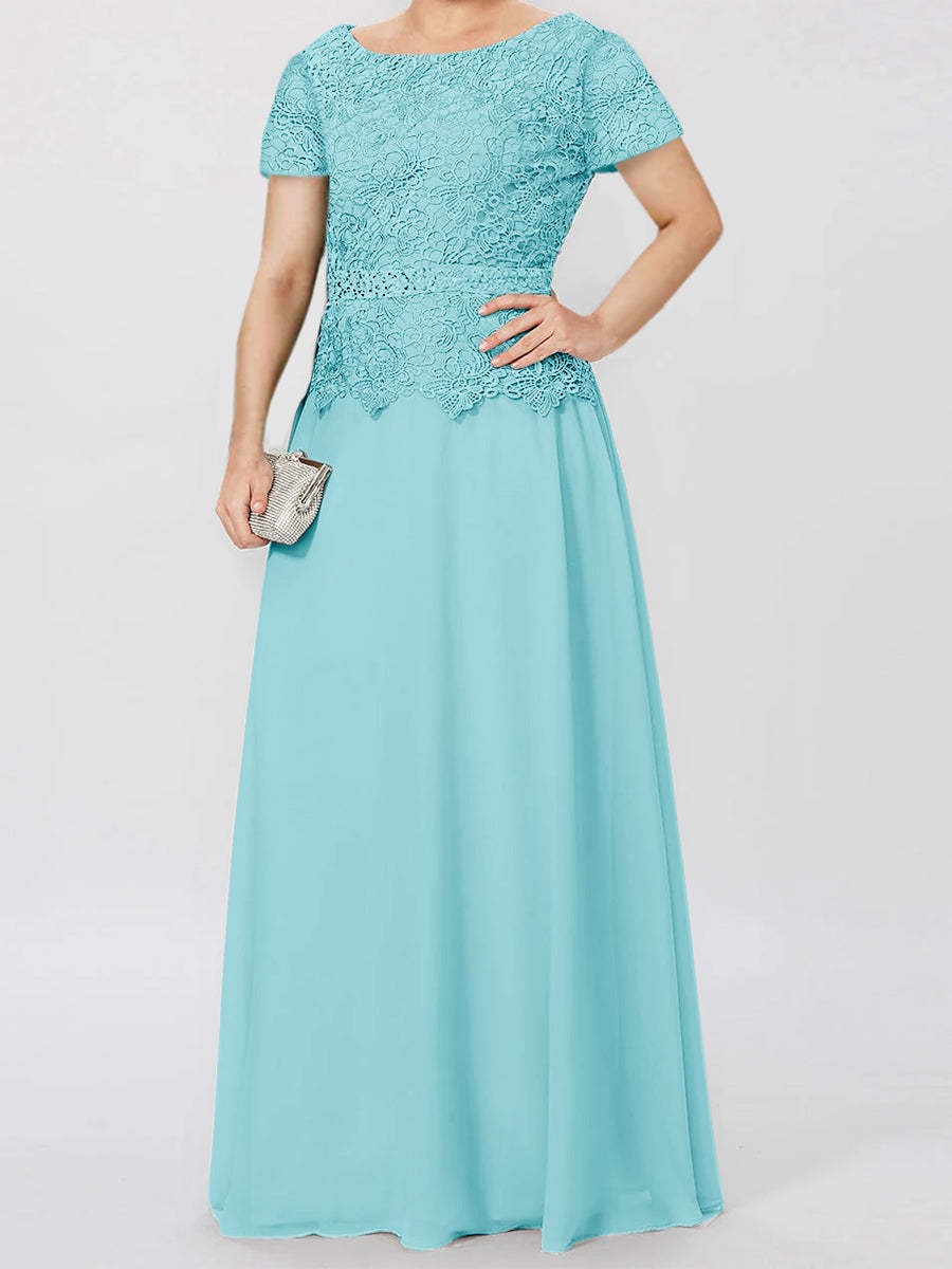 Short-Sleeve A-Line Princess Mother of the Bride Dress with Applique and Sequins