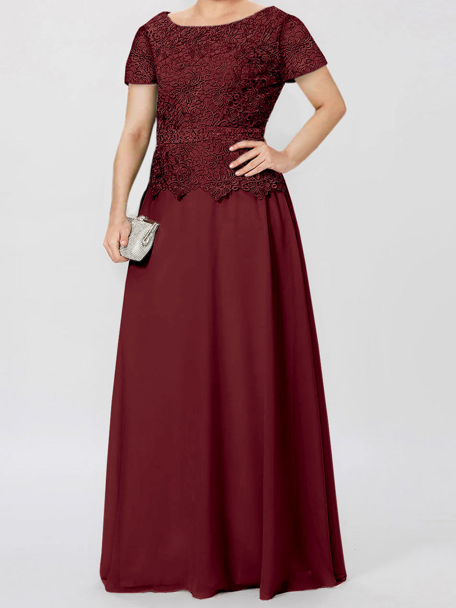 Short-Sleeve A-Line Princess Mother of the Bride Dress with Applique and Sequins
