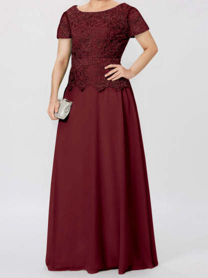 Short-Sleeve A-Line Princess Mother of the Bride Dress with Applique and Sequins