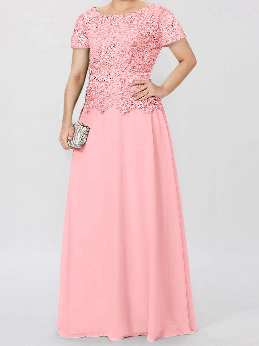 Short-Sleeve A-Line Princess Mother of the Bride Dress with Applique and Sequins