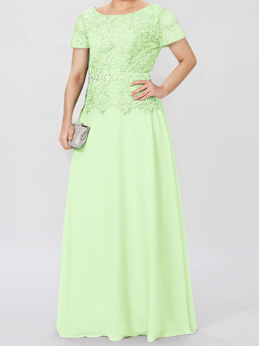 Short-Sleeve A-Line Princess Mother of the Bride Dress with Applique and Sequins