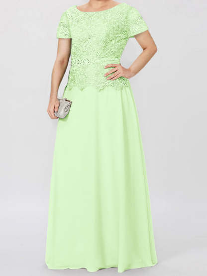 Short-Sleeve A-Line Princess Mother of the Bride Dress with Applique and Sequins