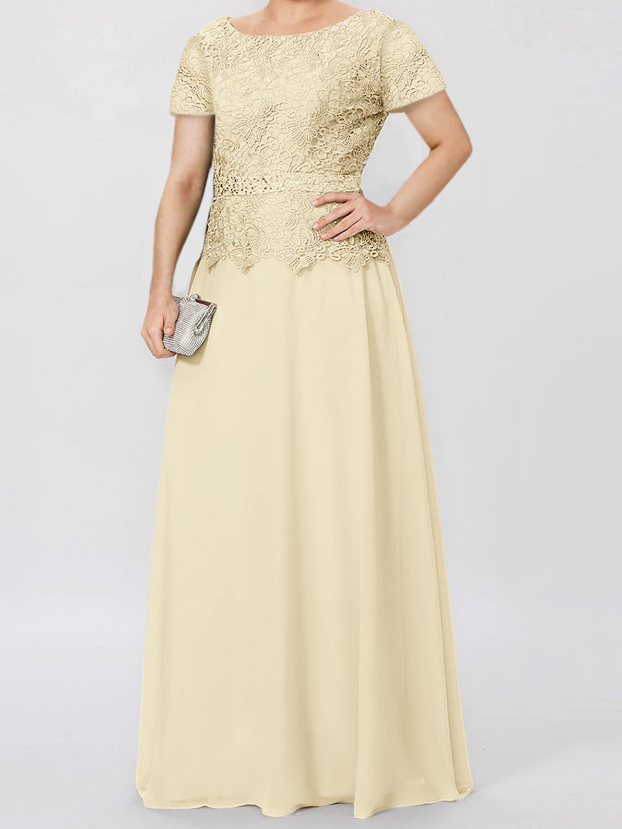 Short-Sleeve A-Line Princess Mother of the Bride Dress with Applique and Sequins