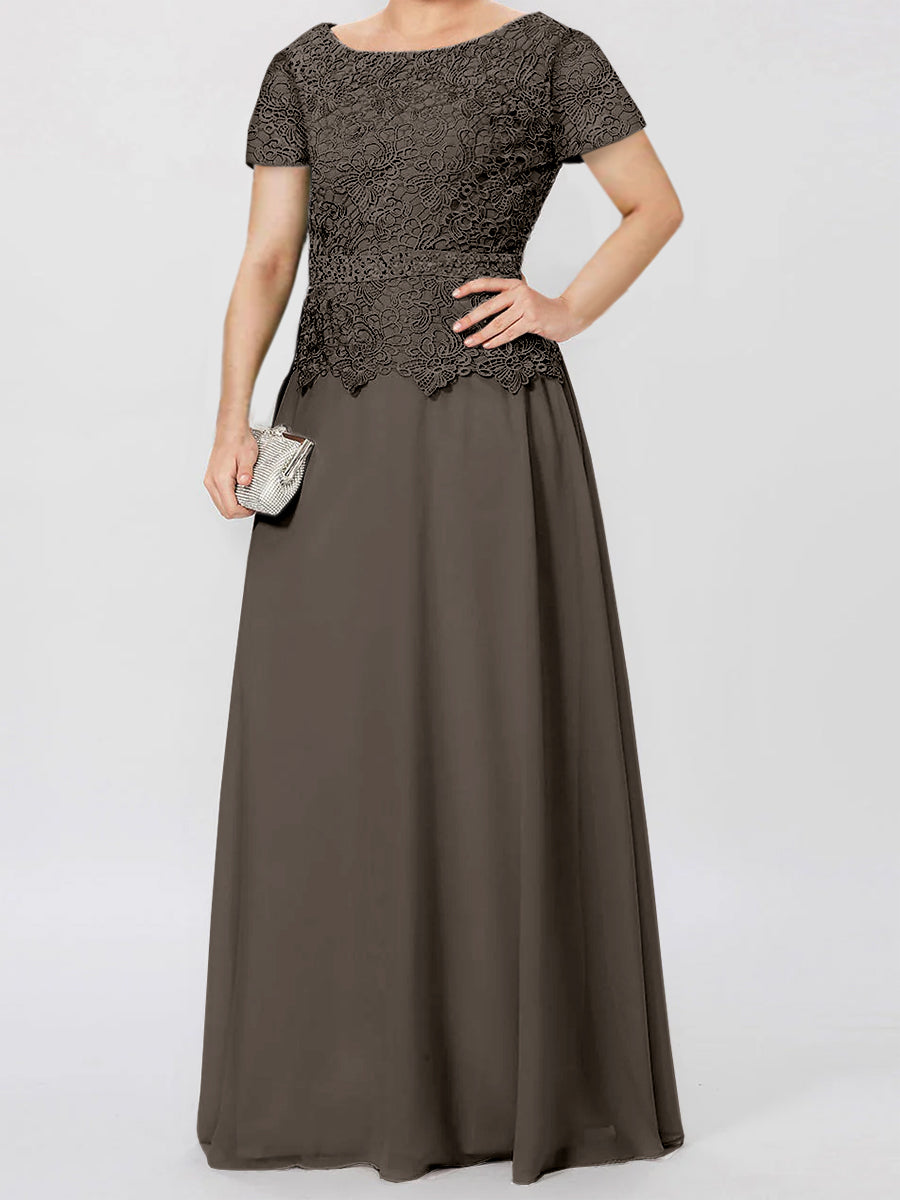 Short-Sleeve A-Line Princess Mother of the Bride Dress with Applique and Sequins