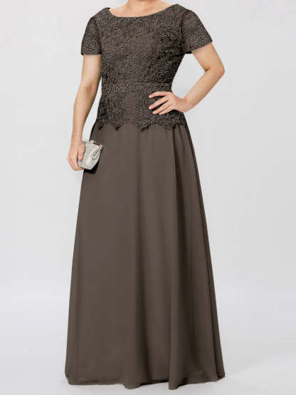 Short-Sleeve A-Line Princess Mother of the Bride Dress with Applique and Sequins