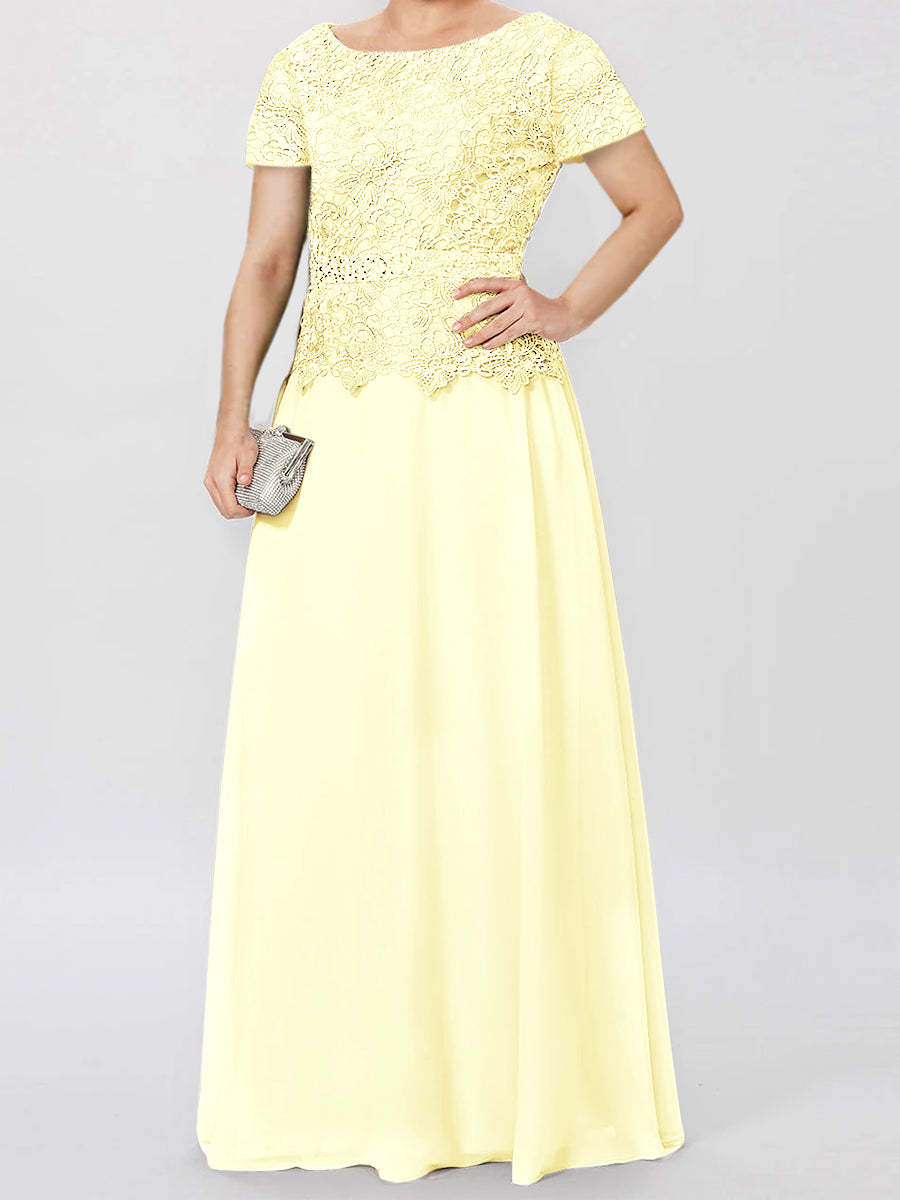 Short-Sleeve A-Line Princess Mother of the Bride Dress with Applique and Sequins