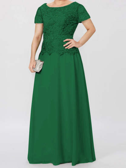 Short-Sleeve A-Line Princess Mother of the Bride Dress with Applique and Sequins