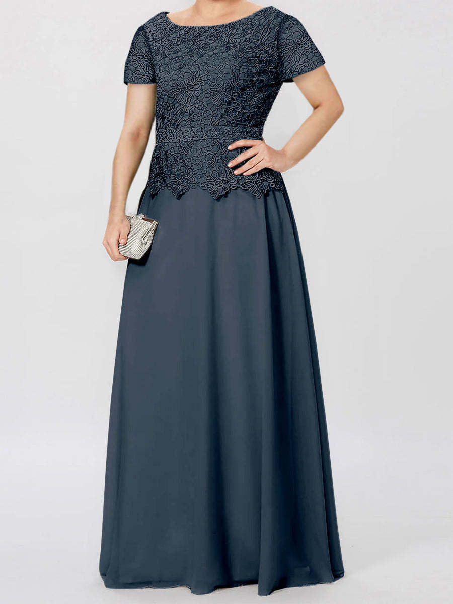 Short-Sleeve A-Line Princess Mother of the Bride Dress with Applique and Sequins