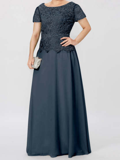 Short-Sleeve A-Line Princess Mother of the Bride Dress with Applique and Sequins
