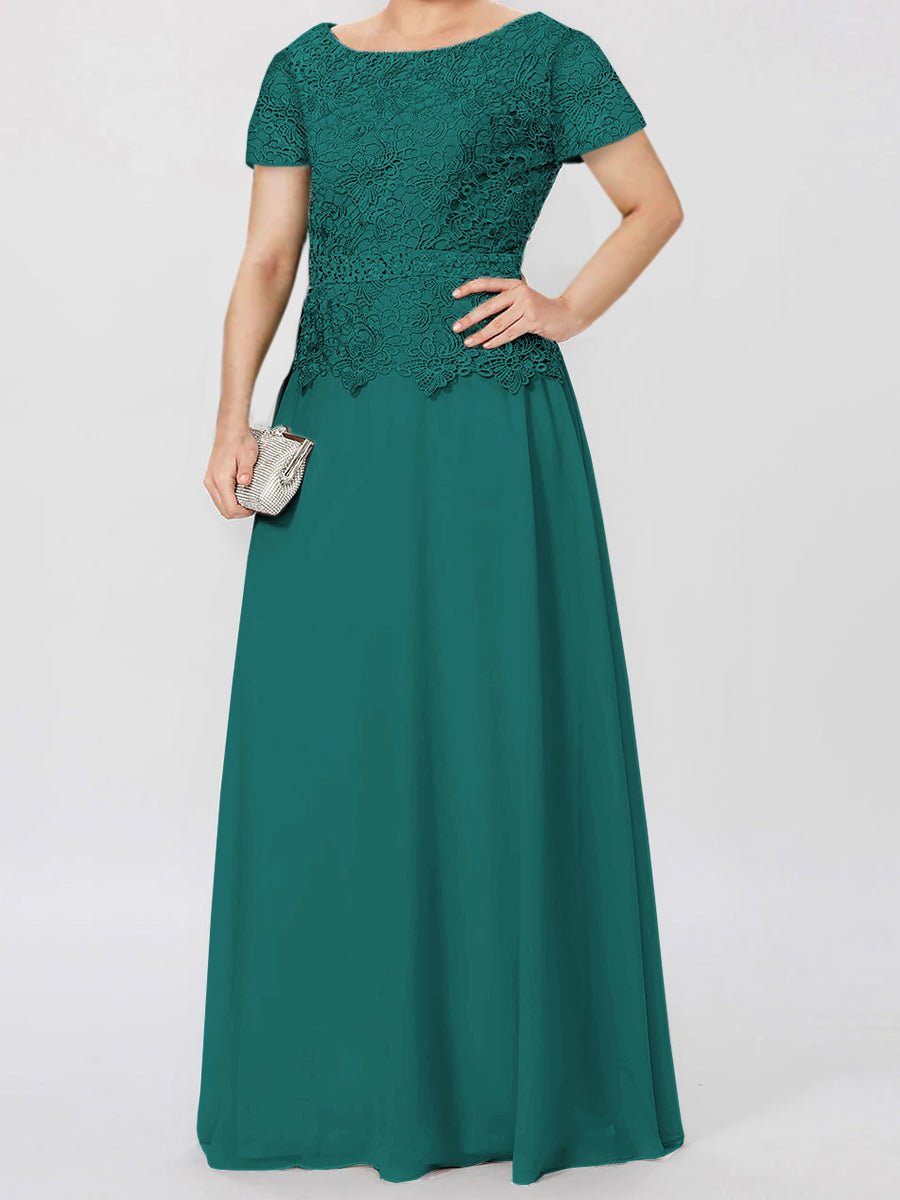 Short-Sleeve A-Line Princess Mother of the Bride Dress with Applique and Sequins