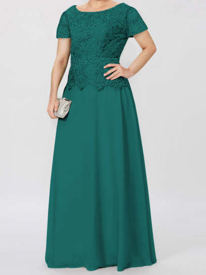 Short-Sleeve A-Line Princess Mother of the Bride Dress with Applique and Sequins
