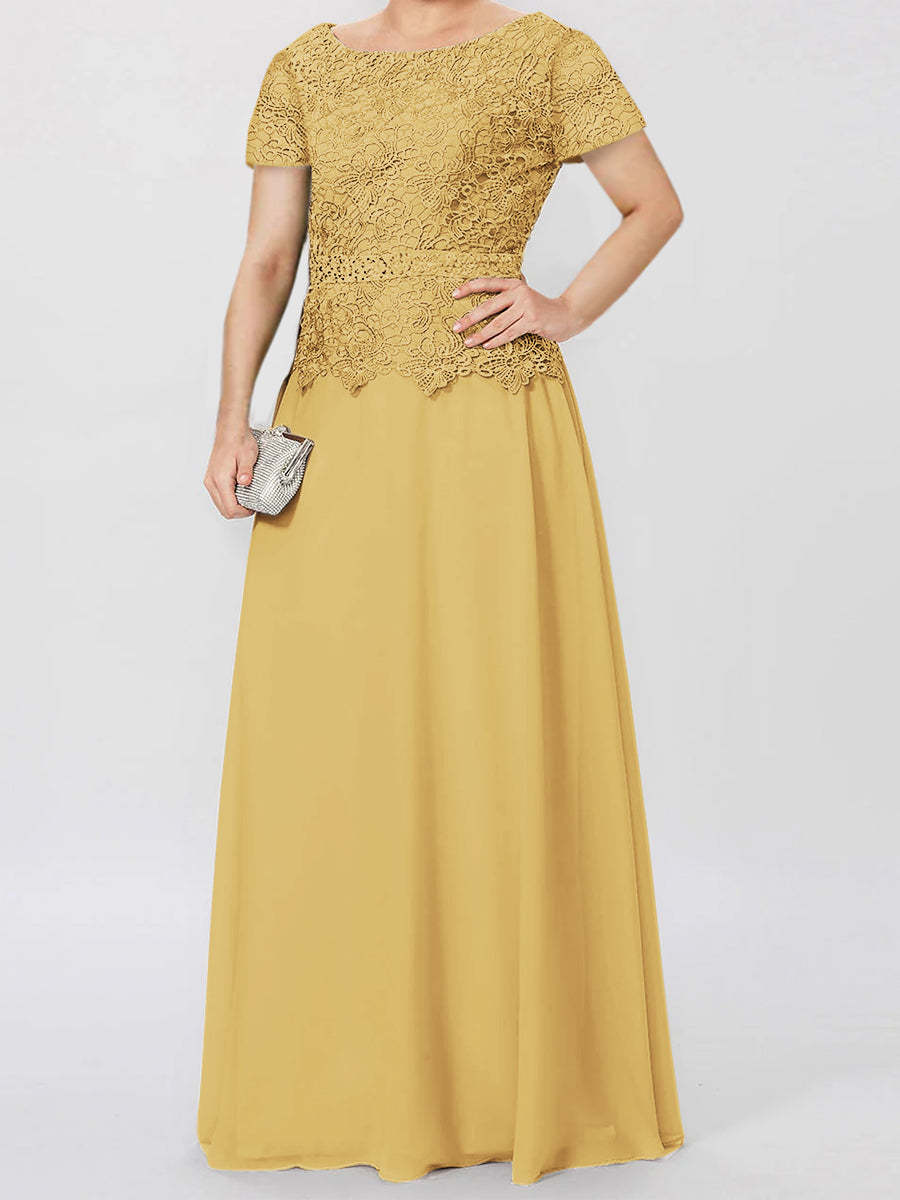 Short-Sleeve A-Line Princess Mother of the Bride Dress with Applique and Sequins
