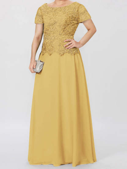 Short-Sleeve A-Line Princess Mother of the Bride Dress with Applique and Sequins