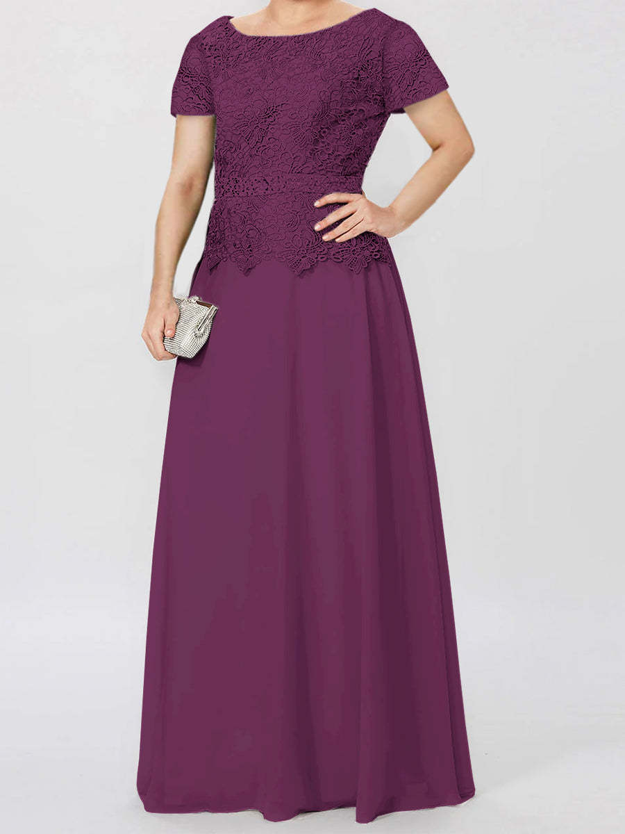 Short-Sleeve A-Line Princess Mother of the Bride Dress with Applique and Sequins