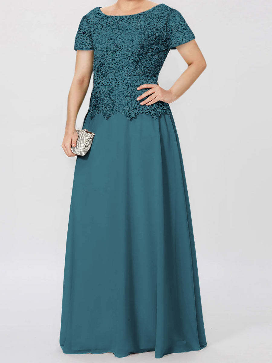 Short-Sleeve A-Line Princess Mother of the Bride Dress with Applique and Sequins