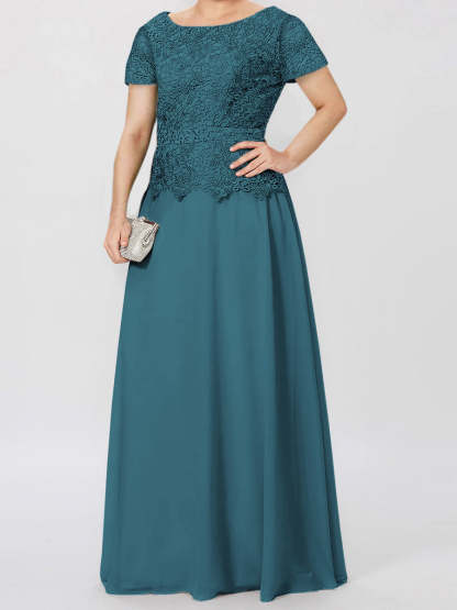 Short-Sleeve A-Line Princess Mother of the Bride Dress with Applique and Sequins