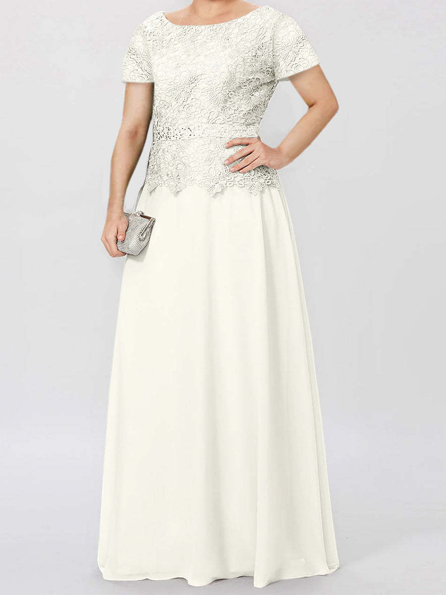 Short-Sleeve A-Line Princess Mother of the Bride Dress with Applique and Sequins