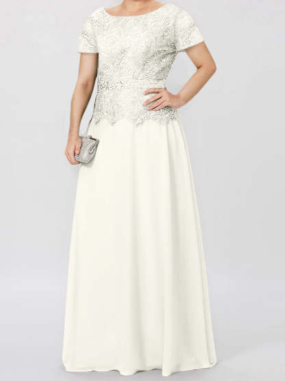 Short-Sleeve A-Line Princess Mother of the Bride Dress with Applique and Sequins