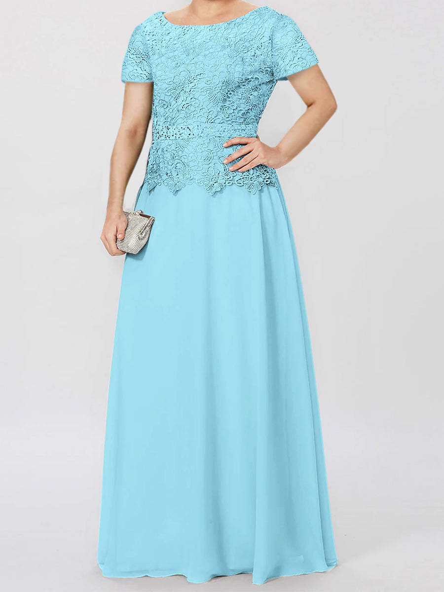 Short-Sleeve A-Line Princess Mother of the Bride Dress with Applique and Sequins