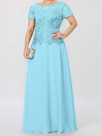Short-Sleeve A-Line Princess Mother of the Bride Dress with Applique and Sequins