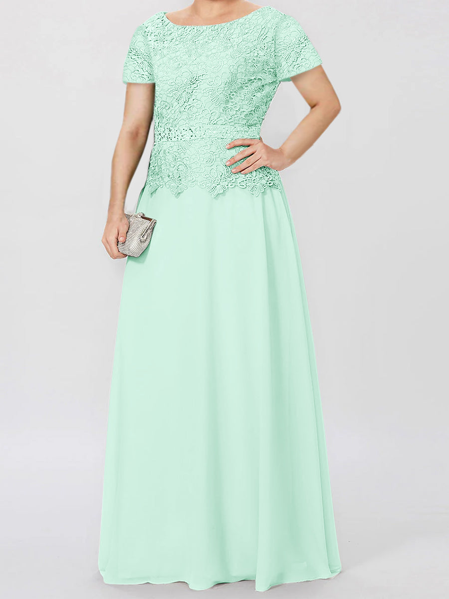 Short-Sleeve A-Line Princess Mother of the Bride Dress with Applique and Sequins