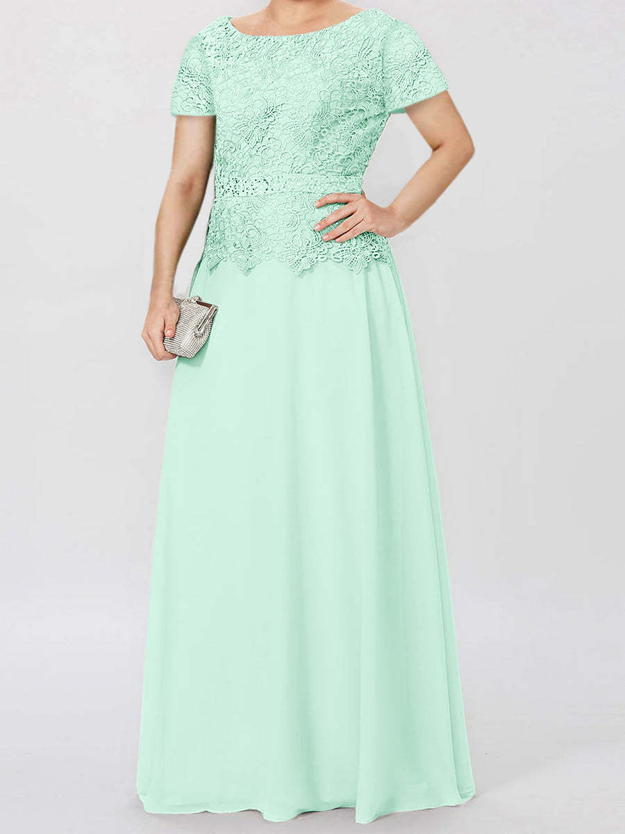 Short-Sleeve A-Line Princess Mother of the Bride Dress with Applique and Sequins