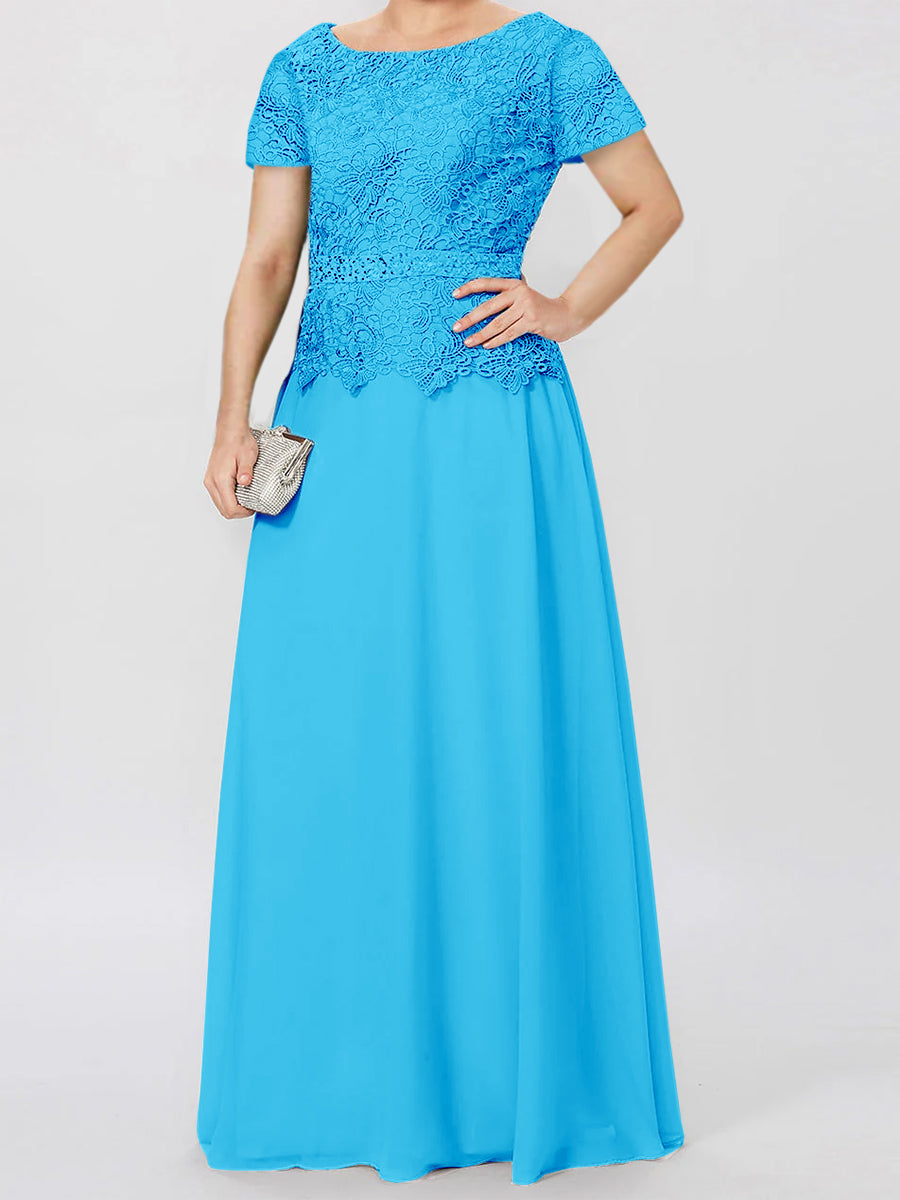 Short-Sleeve A-Line Princess Mother of the Bride Dress with Applique and Sequins