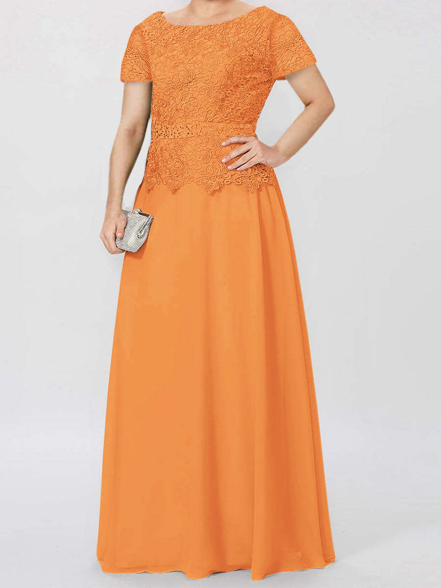 Short-Sleeve A-Line Princess Mother of the Bride Dress with Applique and Sequins