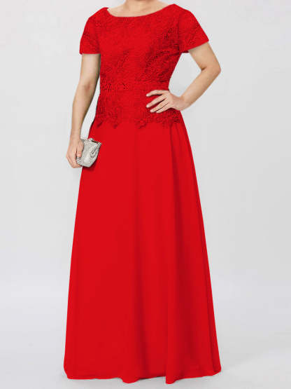 Short-Sleeve A-Line Princess Mother of the Bride Dress with Applique and Sequins