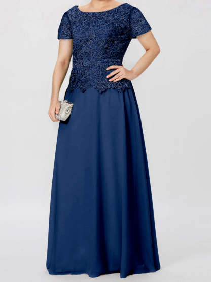 Short-Sleeve A-Line Princess Mother of the Bride Dress with Applique and Sequins