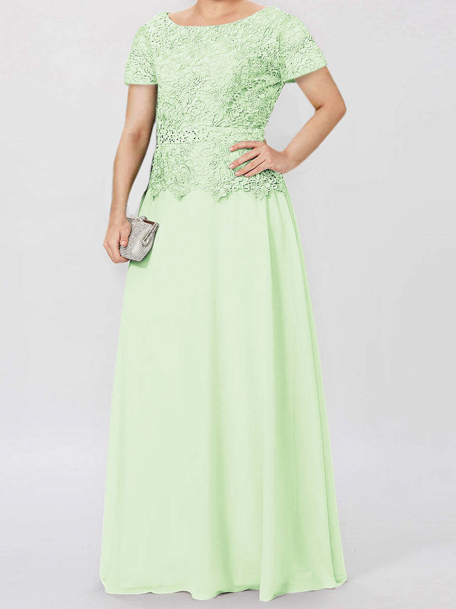 Short-Sleeve A-Line Princess Mother of the Bride Dress with Applique and Sequins