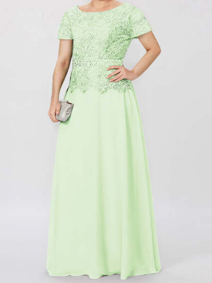 Short-Sleeve A-Line Princess Mother of the Bride Dress with Applique and Sequins