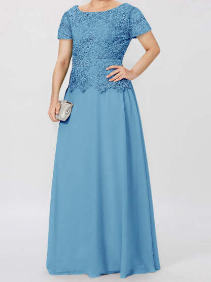 Short-Sleeve A-Line Princess Mother of the Bride Dress with Applique and Sequins