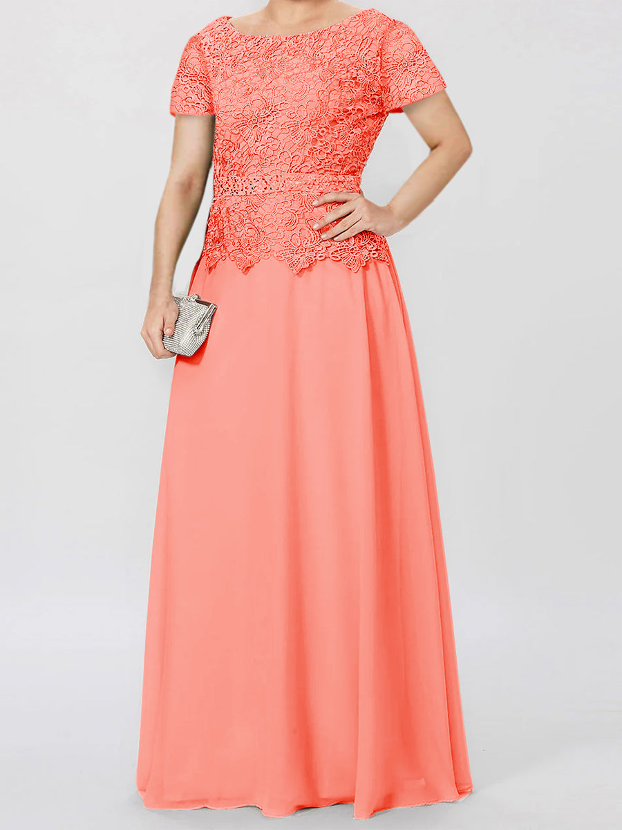 Short-Sleeve A-Line Princess Mother of the Bride Dress with Applique and Sequins